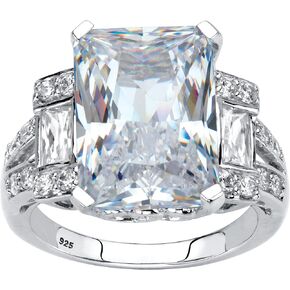 PalmBeach Platinum-plated Sterling Silver Emerald Cut Cubic Zirconia Engagement Ring Sizes 6-10 in Saudi Arabia