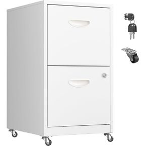 2 Drawer File Cabinet, Metal Two Drawer Vertical File Cabinets with Lock, 18" D Black Storage Filing Cabinet for Home Office, Steel Light Duty Storage for Letter-Size Files, Assembly Required in Kuwait