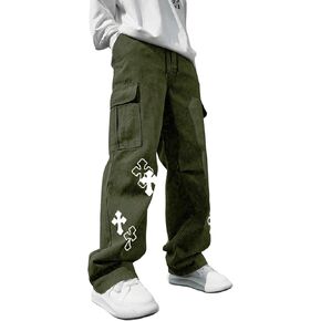 Men's Cross Graphic Baggy Cargo Pants Drawstring Waist Wide Leg Sweatpants Streetwear in Saudi Arabia