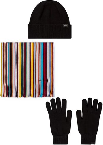 PS Paul Smith Men's Classic Beanie, Gloves and 'Signature Stripe' Scarf Gift Set, Black in Saudi Arabia