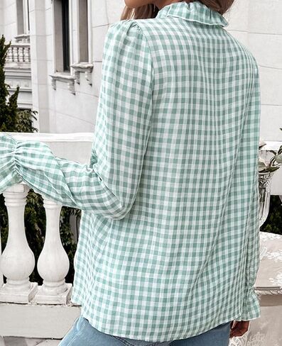 Mintlimit Womens Plaid Blouse Button Button Down Blaid Plaid Puff Long Sleeve Gingham Blouse Stirts in Kuwait