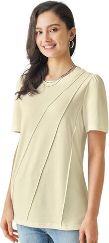 Women Short Sleeve Shirts 2025 Pleated Summer Fashion Tops Loose Fit Crew Neck Casual T-Shirts Vacation Outfits in Kuwait