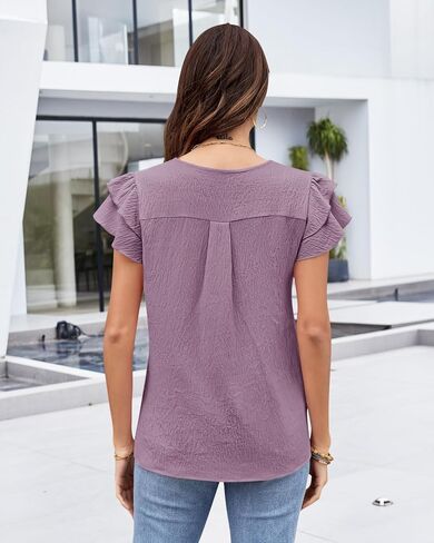 MOLERANI Women's Dressy Casual Shirts Ruffle Short Sleeve V Neck Work Blouses Business Summer Tops 2025 Outfits Clothes in Kuwait