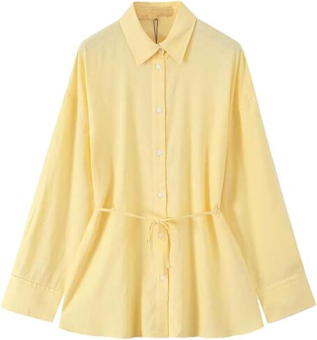 Women's Versatile Collar Long Sleeved Shirt with Waistband Decoration and Waist Cinching Top in Saudi Arabia