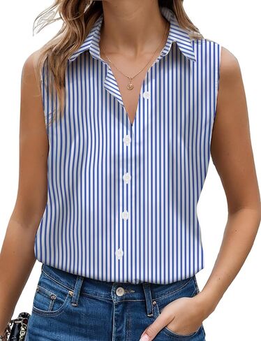 Sleeveless Button Down Shirts for Womens, Solid Casual Blouse V Neck Tank Tops for Business, Classic Collared Basic Tops in Saudi Arabia