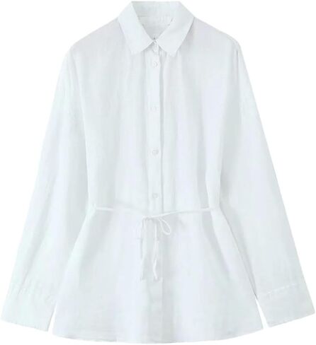 Women's Versatile Collar Long Sleeved Shirt with Waistband Decoration and Waist Cinching Top in Saudi Arabia