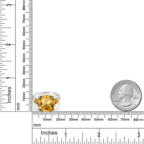 Gem Stone King 7.33 Cttw Yellow Citrine and Diamond Ring For Women | 925 Silver and 10K Yellow Gold | 12MM Cushion and 5MM Trillion | Gemstone Birthstone | Available In Size 5, 6, 7, 8, 9 in Saudi Arabia