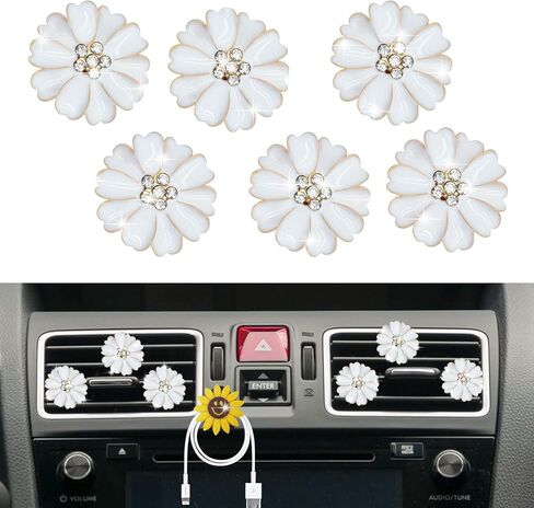 Daisy Air Vent Clips - 6 PCS Cute Flower Car Air Criteners Vents Clips Glam Car Interior Decor Exclies for Women (White)+ Hook Mask Hook in Saudi Arabia
