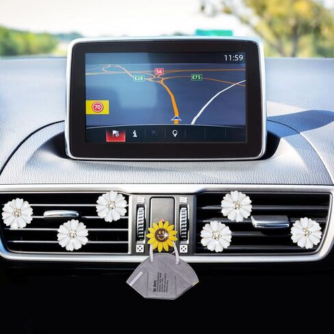 Daisy Air Vent Clips - 6 PCS Cute Flower Car Air Criteners Vents Clips Glam Car Interior Decor Exclies for Women (White)+ Hook Mask Hook in Saudi Arabia