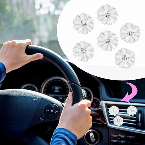 Daisy Air Vent Clips - 6 PCS Cute Flower Car Air Criteners Vents Clips Glam Car Interior Decor Exclies for Women (White)+ Hook Mask Hook in Saudi Arabia