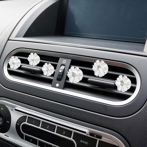 Daisy Air Vent Clips - 6 PCS Cute Flower Car Air Criteners Vents Clips Glam Car Interior Decor Exclies for Women (White)+ Hook Mask Hook in Saudi Arabia