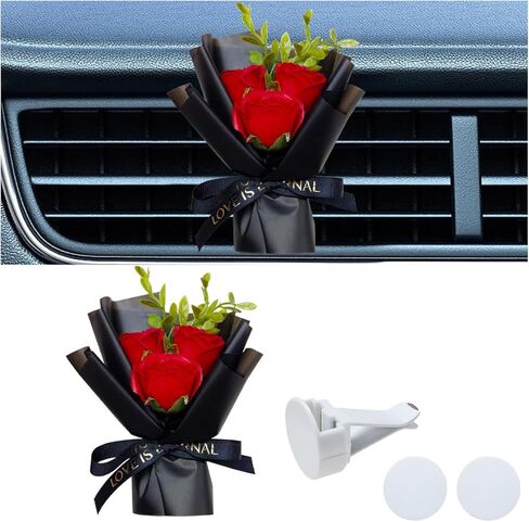 Mini Bouquet Car Air Vent Clip, Cute Rose Air Conditioner Decoration Clip, Car Air Freshener, Dried Flower Fragrance Diffuser Air Outlet Clip, Car Interior Aesthetic Accessories (Red) in Saudi Arabia