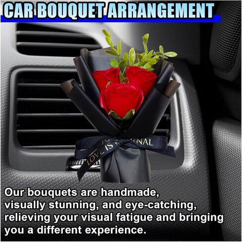 Mini Bouquet Car Air Vent Clip, Cute Rose Air Conditioner Decoration Clip, Car Air Freshener, Dried Flower Fragrance Diffuser Air Outlet Clip, Car Interior Aesthetic Accessories (Red) in Saudi Arabia