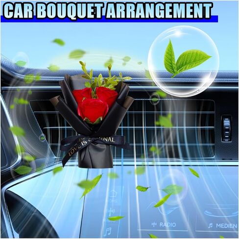 Mini Bouquet Car Air Vent Clip, Cute Rose Air Conditioner Decoration Clip, Car Air Freshener, Dried Flower Fragrance Diffuser Air Outlet Clip, Car Interior Aesthetic Accessories (Red) in Saudi Arabia