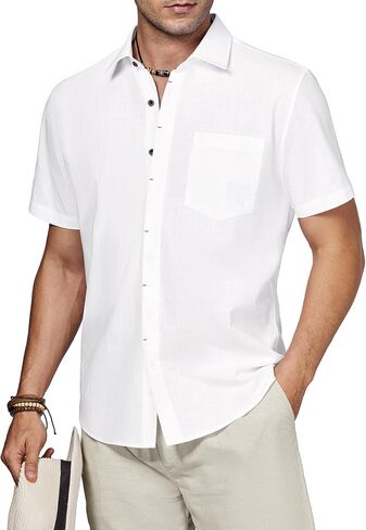 Linen Shirts for Men Button Down Short Sleeve Shirt Button up Men's Casual Shirt Mens Big and Tall Vacation Hawaiian in Saudi Arabia