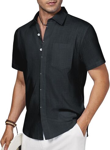 Linen Shirts for Men Button Down Short Sleeve Shirt Button up Men's Casual Shirt Mens Big and Tall Vacation Hawaiian in Saudi Arabia