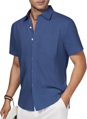 Linen Shirts for Men Button Down Short Sleeve Shirt Button up Men's Casual Shirt Mens Big and Tall Vacation Hawaiian in Saudi Arabia