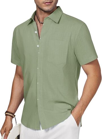 Linen Shirts for Men Button Down Short Sleeve Shirt Button up Men's Casual Shirt Mens Big and Tall Vacation Hawaiian in Saudi Arabia