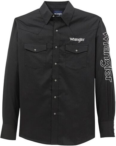 Wrangler Men's Logo Classic Fit Long Sleeve Snap Shirt - Black in Saudi Arabia