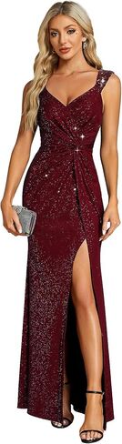 Ever-Pretty Women's V Neck Stretchy Glitter Bodycon Ball Gowns Sleeveless High Split Formal Evening Dresses 01888 in Kuwait
