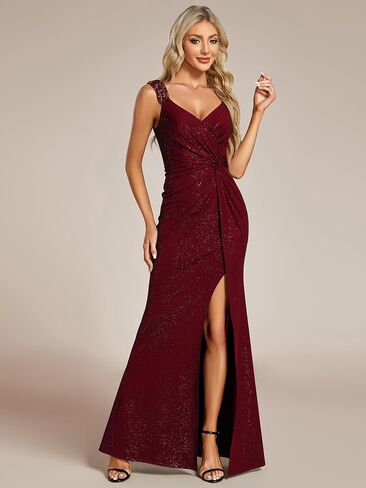 Ever-Pretty Women's V Neck Stretchy Glitter Bodycon Ball Gowns Sleeveless High Split Formal Evening Dresses 01888 in Kuwait