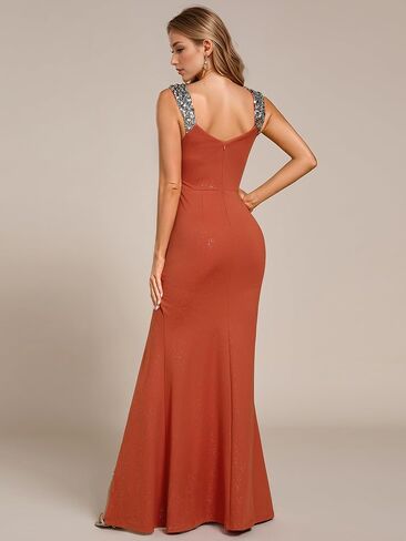 Ever-Pretty Women's V Neck Stretchy Glitter Bodycon Ball Gowns Sleeveless High Split Formal Evening Dresses 01888 in Kuwait