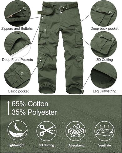 Men's Tactical Cargo Pants for Outdoor Hiking Work Lightweight Military BDU Pants with 8 Pockets (No Belt) in Saudi Arabia