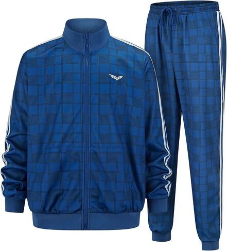 YuDanae Mens Tracksuit 2 Piece Plaid Sweatsuits Full Zip Set Men Jogger Sweat Suits Jacket Pants Jogging Outfits in Saudi Arabia