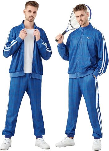 YuDanae Mens Tracksuit 2 Piece Plaid Sweatsuits Full Zip Set Men Jogger Sweat Suits Jacket Pants Jogging Outfits in Saudi Arabia