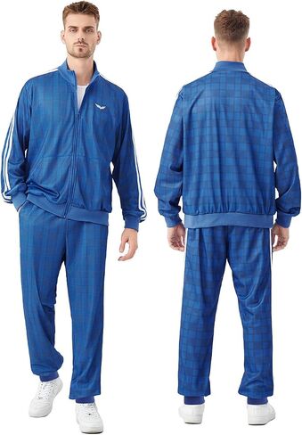 YuDanae Mens Tracksuit 2 Piece Plaid Sweatsuits Full Zip Set Men Jogger Sweat Suits Jacket Pants Jogging Outfits in Saudi Arabia