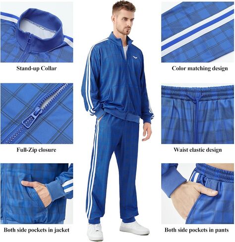 YuDanae Mens Tracksuit 2 Piece Plaid Sweatsuits Full Zip Set Men Jogger Sweat Suits Jacket Pants Jogging Outfits in Saudi Arabia