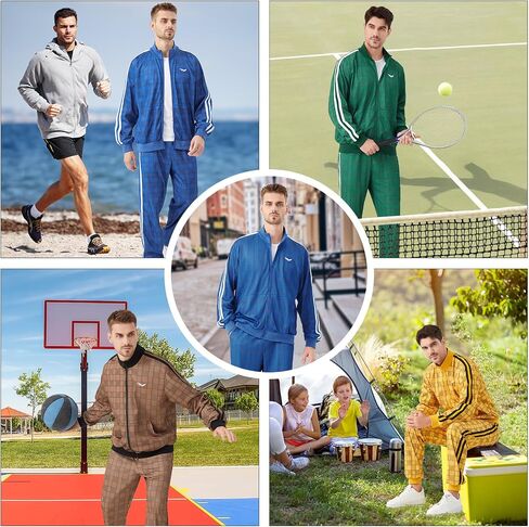 YuDanae Mens Tracksuit 2 Piece Plaid Sweatsuits Full Zip Set Men Jogger Sweat Suits Jacket Pants Jogging Outfits in Saudi Arabia