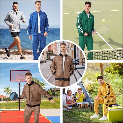 YuDanae Mens Tracksuit 2 Piece Plaid Sweatsuits Full Zip Set Men Jogger Sweat Suits Jacket Pants Jogging Outfits in Saudi Arabia