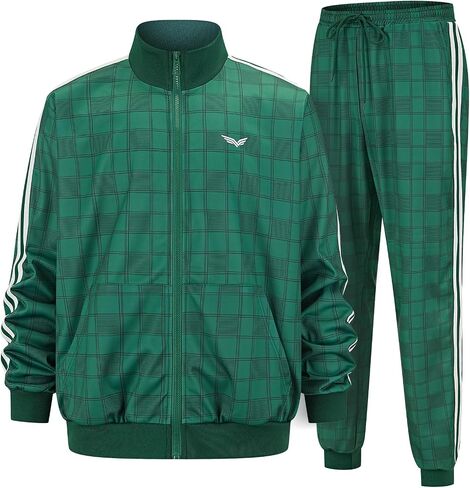 YuDanae Mens Tracksuit 2 Piece Plaid Sweatsuits Full Zip Set Men Jogger Sweat Suits Jacket Pants Jogging Outfits in Saudi Arabia