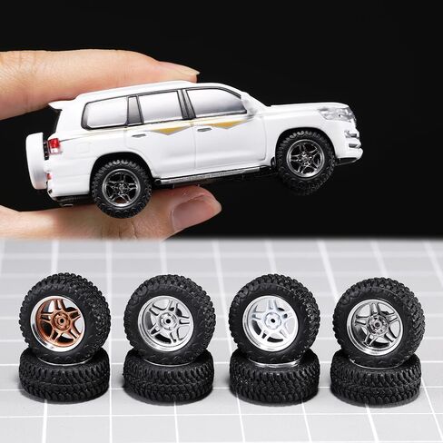 1/64 Wheels and Tires for Off-Road Vehicles,Upgraded Mainline Cast Model Car,Diameter is 0.57in,Series YE 4 Sets/Pack, ABS Wheels with Rubber Tires Rivet Shaft Metal Rims(YE-D) in Kuwait