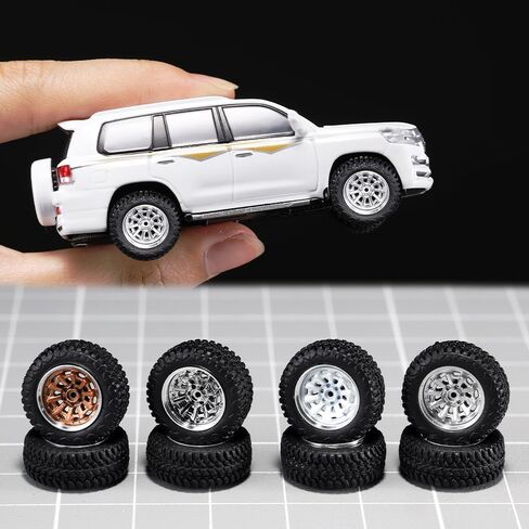 1/64 Wheels and Tires for Off-Road Vehicles,Upgraded Mainline Cast Model Car,Diameter is 0.57in,Series YE 4 Sets/Pack, ABS Wheels with Rubber Tires Rivet Shaft Metal Rims(YE-D) in Kuwait