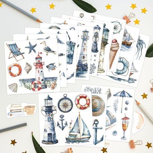 AHANDMAKER 12 Sheets Nautical Rub On Transfer Stickers, Ocean Themed Window Decoration Featuring Lighthouses, Ships, and Marine Life for Sea Lovers, Home & Party Decoration Needs, 5.5 x 5.5 Inches in Saudi Arabia