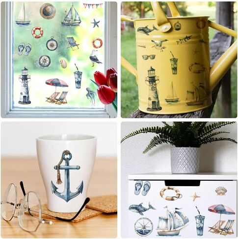 AHANDMAKER 12 Sheets Nautical Rub On Transfer Stickers, Ocean Themed Window Decoration Featuring Lighthouses, Ships, and Marine Life for Sea Lovers, Home & Party Decoration Needs, 5.5 x 5.5 Inches in Saudi Arabia
