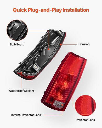 مجموعة مصباح ذيل VEVOR متوافقة مع 1988-1999 CHEVY/GMC C/K 1500 2500 3500 ، 1992-1999 CHEVY/GMC Suburban 1500/2500 ، 2pcs مصابيح الفرامل الخلفية الأيسر واليمين مع لمبات الهالوجين in Saudi Arabia