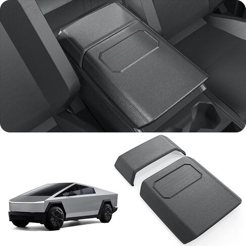 Center Console Armrest Cover Compatible with Tesla Cybertruck 2024 2025, Upgrade Non-Slip Wear-Resistant Arm Rest Protector with Phone Resting Port (Front and Rear Part, Black) in Kuwait