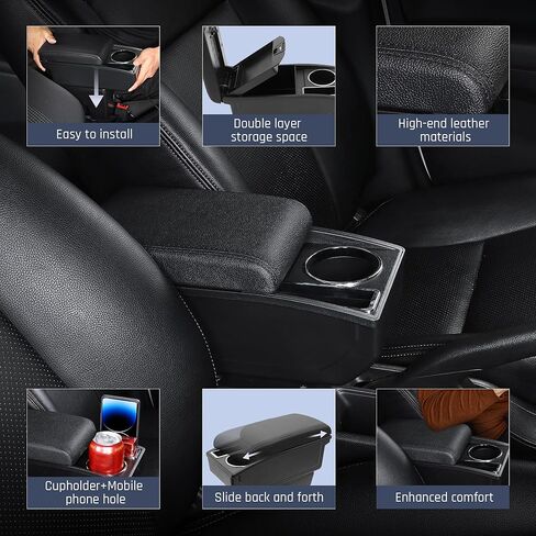 صندوق مسند الذراعين yjywzh ل Kia Rio 5 2015-2019 Auto Assories Center Center Leather Arm Rest Double-Layer Score مع حامل الكأس (خيط أسود) in Saudi Arabia