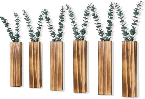4 Packs Wood Wall Planters with Artificial Plant Eucalyptus, Plant Wall Decor for Living Room, Bedroom, Dining Room, Bathroom, Office, Wall Hanging Decor Wall Vase with Faux Plants, Black in Kuwait
