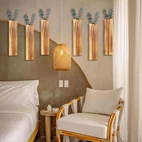 4 Packs Wood Wall Planters with Artificial Plant Eucalyptus, Plant Wall Decor for Living Room, Bedroom, Dining Room, Bathroom, Office, Wall Hanging Decor Wall Vase with Faux Plants, Black in Kuwait