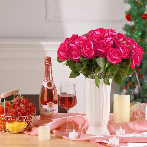 36 Pcs Velvet Silk Hot Pink Rose Bouquet Bridal Artificial Flowers,Fake Rose Long Stem Realistic Artificial Flowers Bulk for Wedding Bouquet Ball Arrangement Centerpiece Party Decor(Hot Pink) in Saudi Arabia