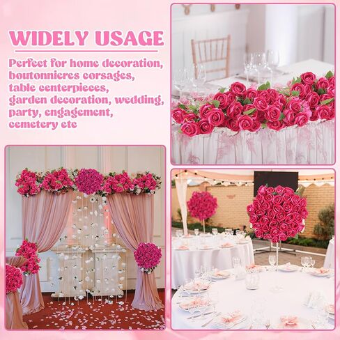 36 Pcs Velvet Silk Hot Pink Rose Bouquet Bridal Artificial Flowers,Fake Rose Long Stem Realistic Artificial Flowers Bulk for Wedding Bouquet Ball Arrangement Centerpiece Party Decor(Hot Pink) in Saudi Arabia