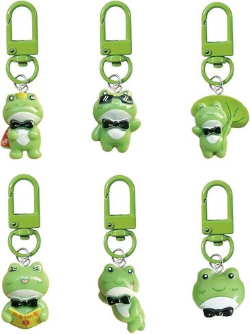6 أجهزة كمبيوتر لطيفة Frog Keychain Women Girls Kawaii Associory Bag السحر المعدني حلقة مفتاح السيارة (6pcs) in Saudi Arabia