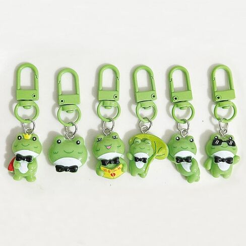 6 أجهزة كمبيوتر لطيفة Frog Keychain Women Girls Kawaii Associory Bag السحر المعدني حلقة مفتاح السيارة (6pcs) in Saudi Arabia