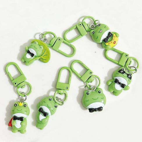 6 أجهزة كمبيوتر لطيفة Frog Keychain Women Girls Kawaii Associory Bag السحر المعدني حلقة مفتاح السيارة (6pcs) in Saudi Arabia