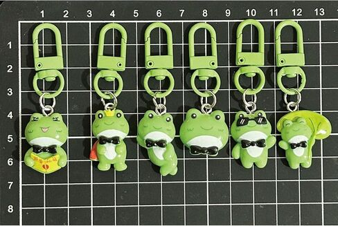 6 أجهزة كمبيوتر لطيفة Frog Keychain Women Girls Kawaii Associory Bag السحر المعدني حلقة مفتاح السيارة (6pcs) in Saudi Arabia