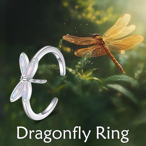 Aoboco Dragonfly Ring Opal Dragonfly Ring 925 Sterling Silver Opal Open Animal Rings Gift for Women Mother زوجة in Saudi Arabia